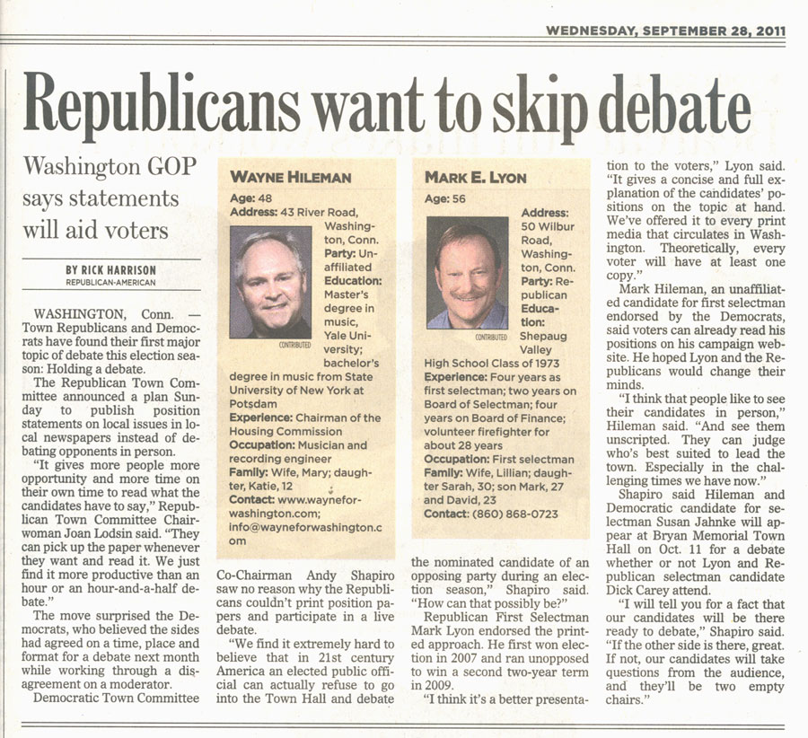 September 2011 - Waterbury Republican Debate Article 